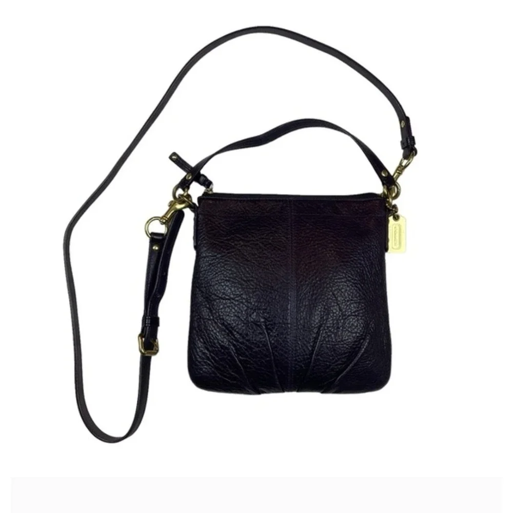 Coach Dark‎ Purple Leather Crossbody Bag Adjustable Strap Purse - Picture 2 of 8